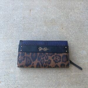 Leopard print wallet with gold accents